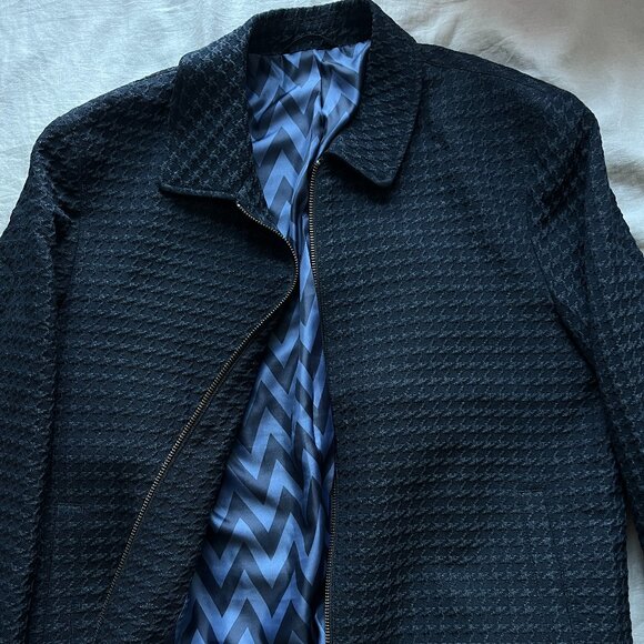 Garrison Bespoke Navy Bomber Jacket (Houndstooth) - Picture 2 of 3